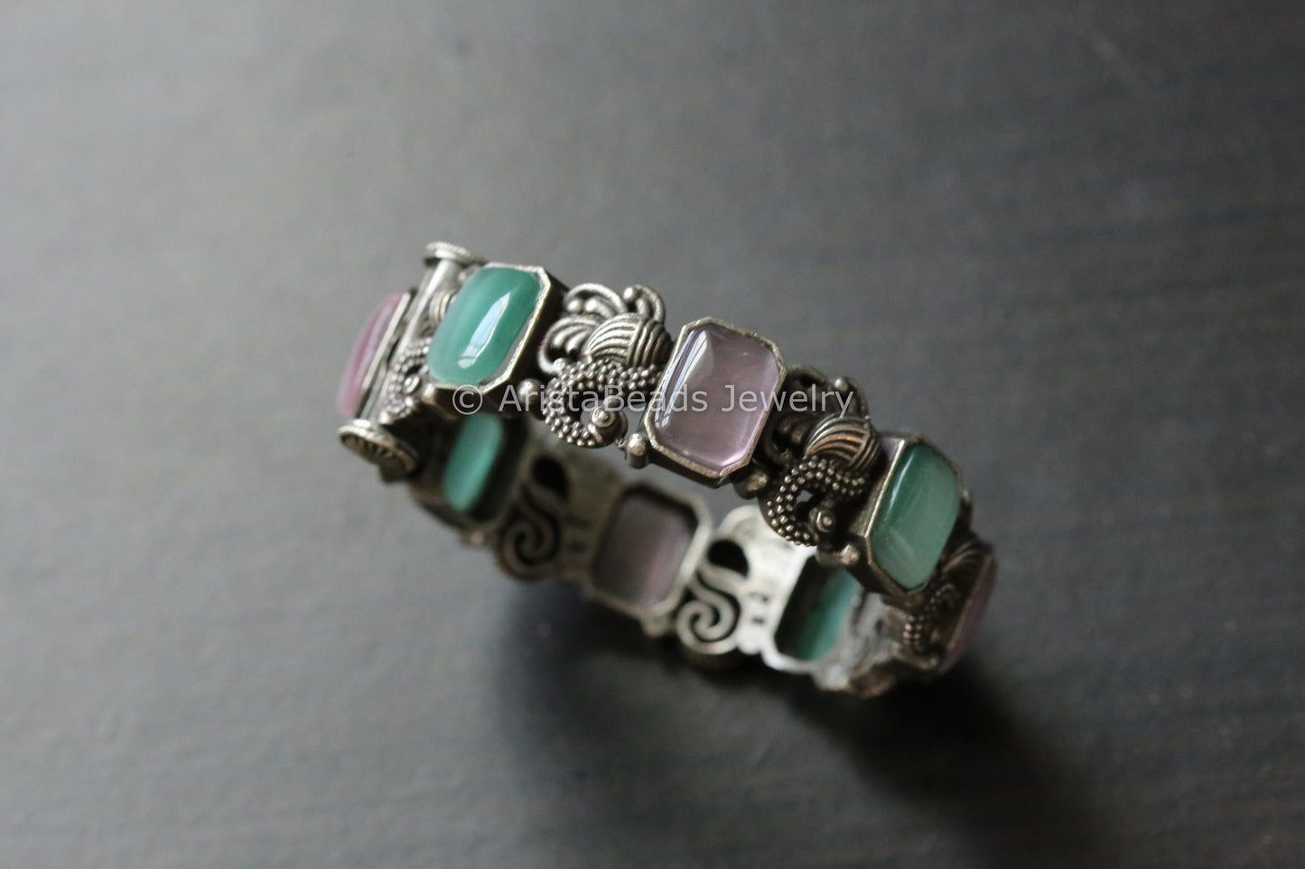 Monalisa Stone Bangle - Mint & Pink