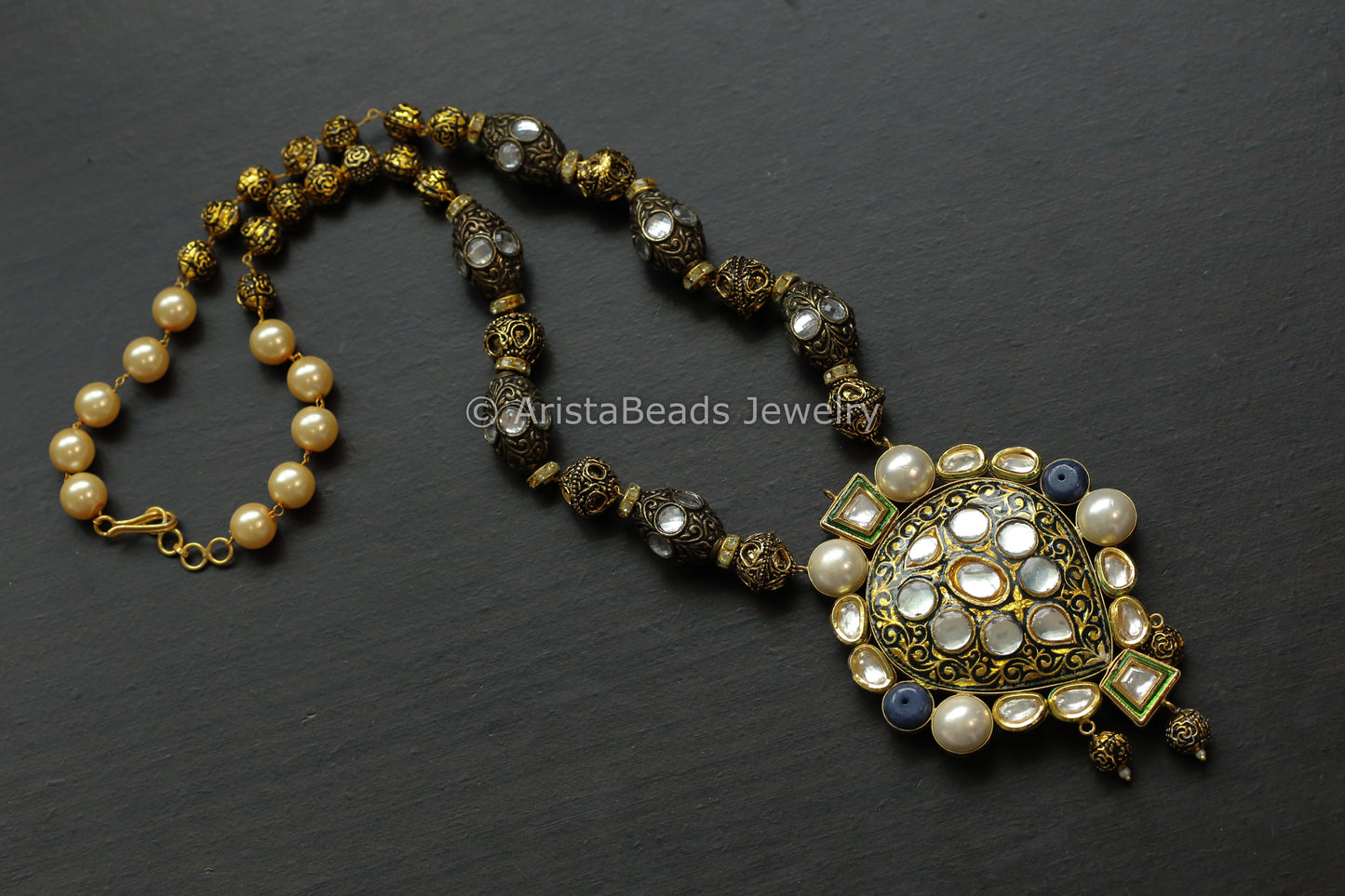 Contemporary Oxidized Black Enamel Necklace