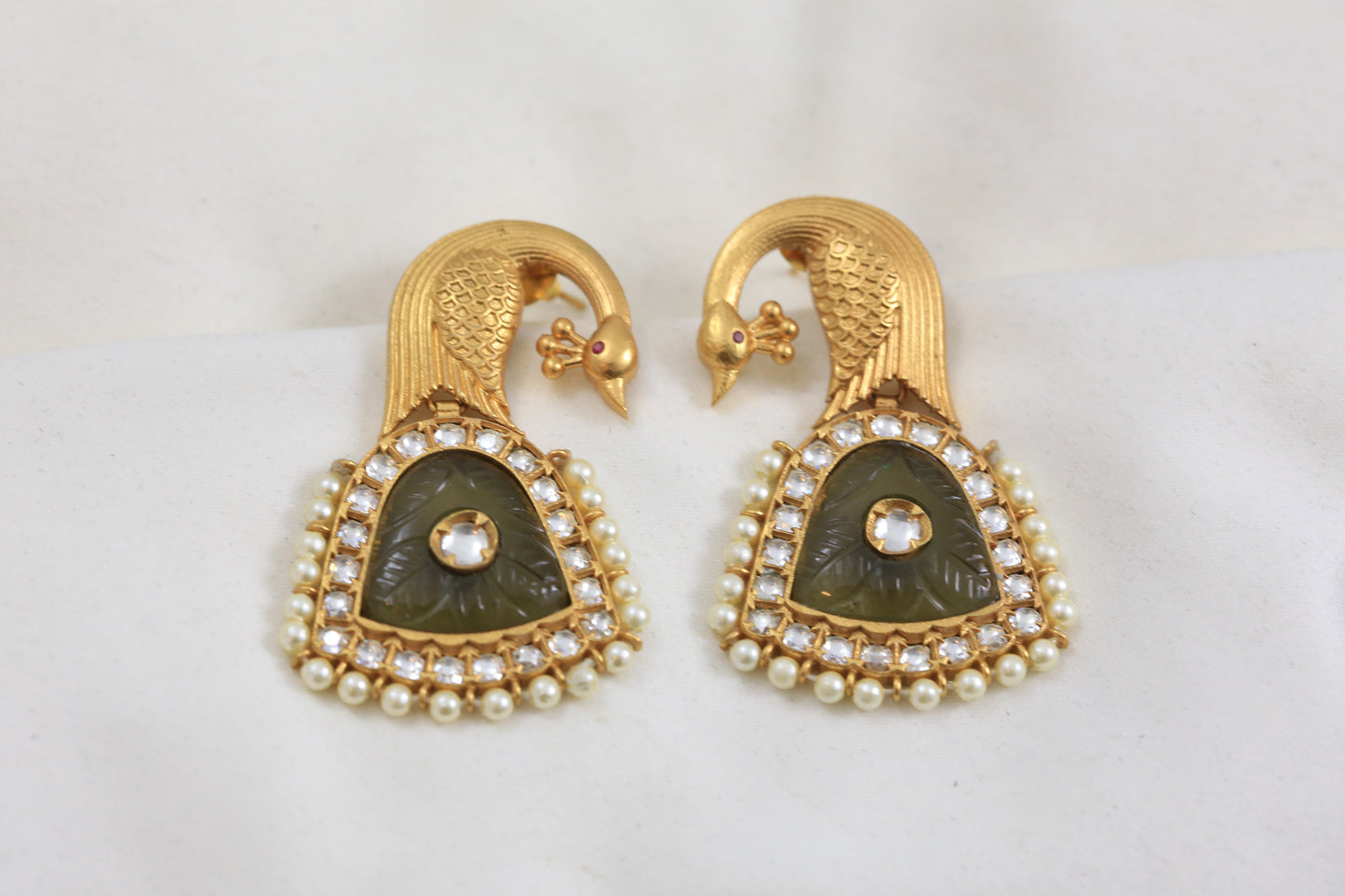 Smoky Brown Kundan Peacock Earrings