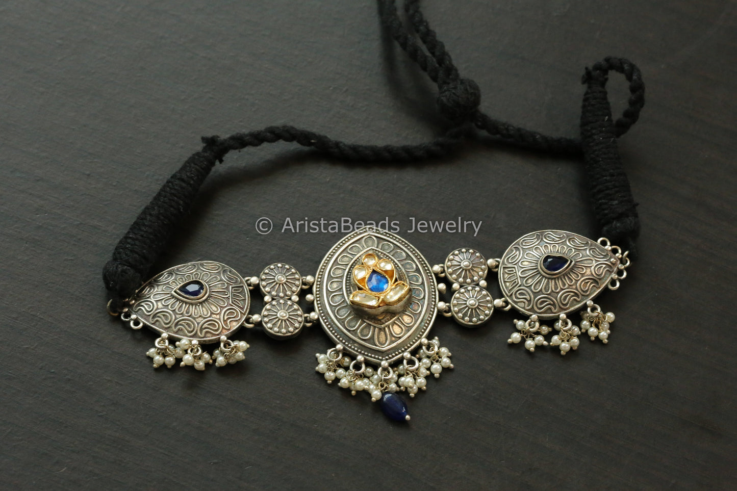 Blue Pachi Motif Oxidized Choker