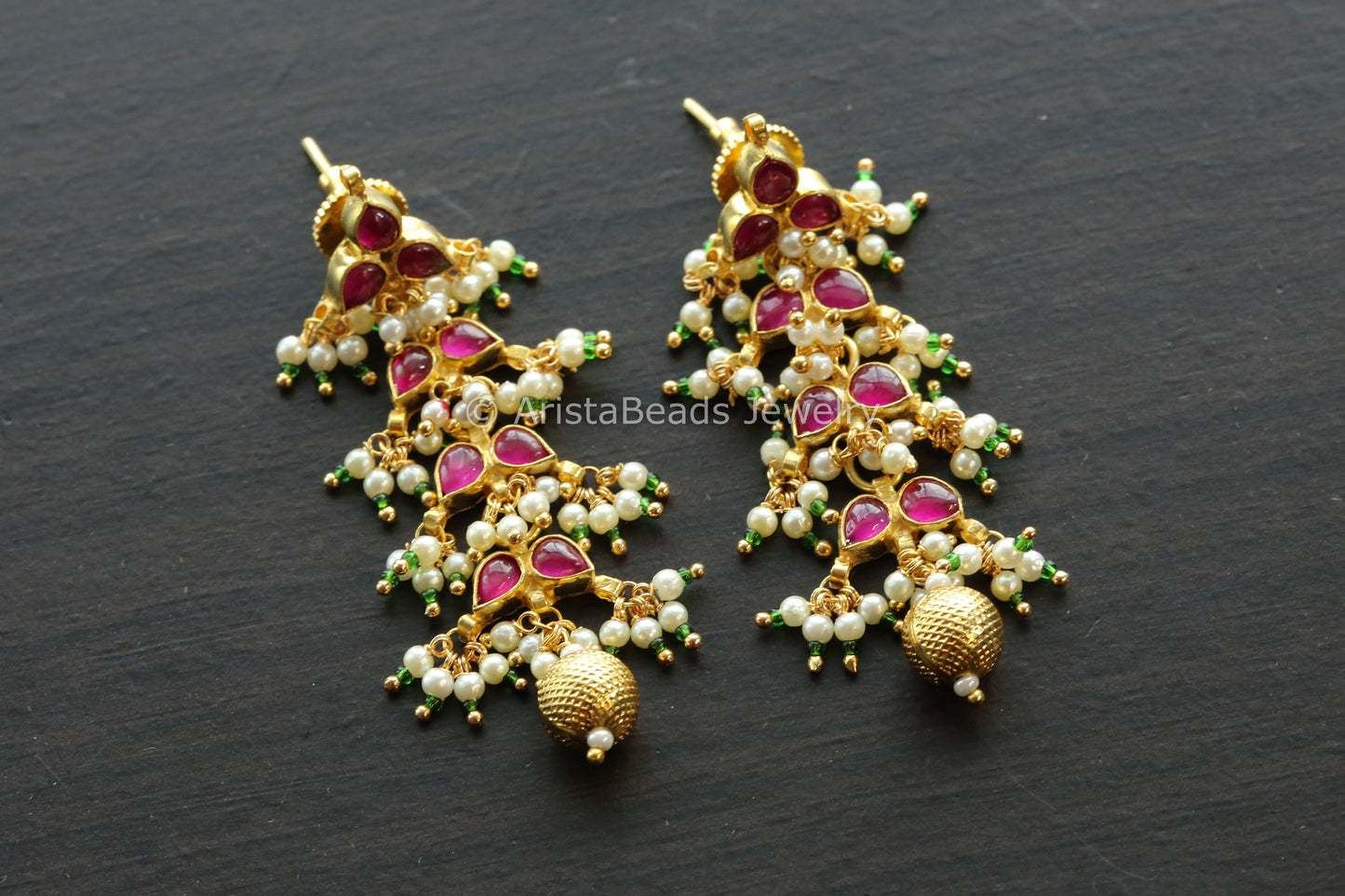 Dainty Pachi Kundan Earrings - Ruby