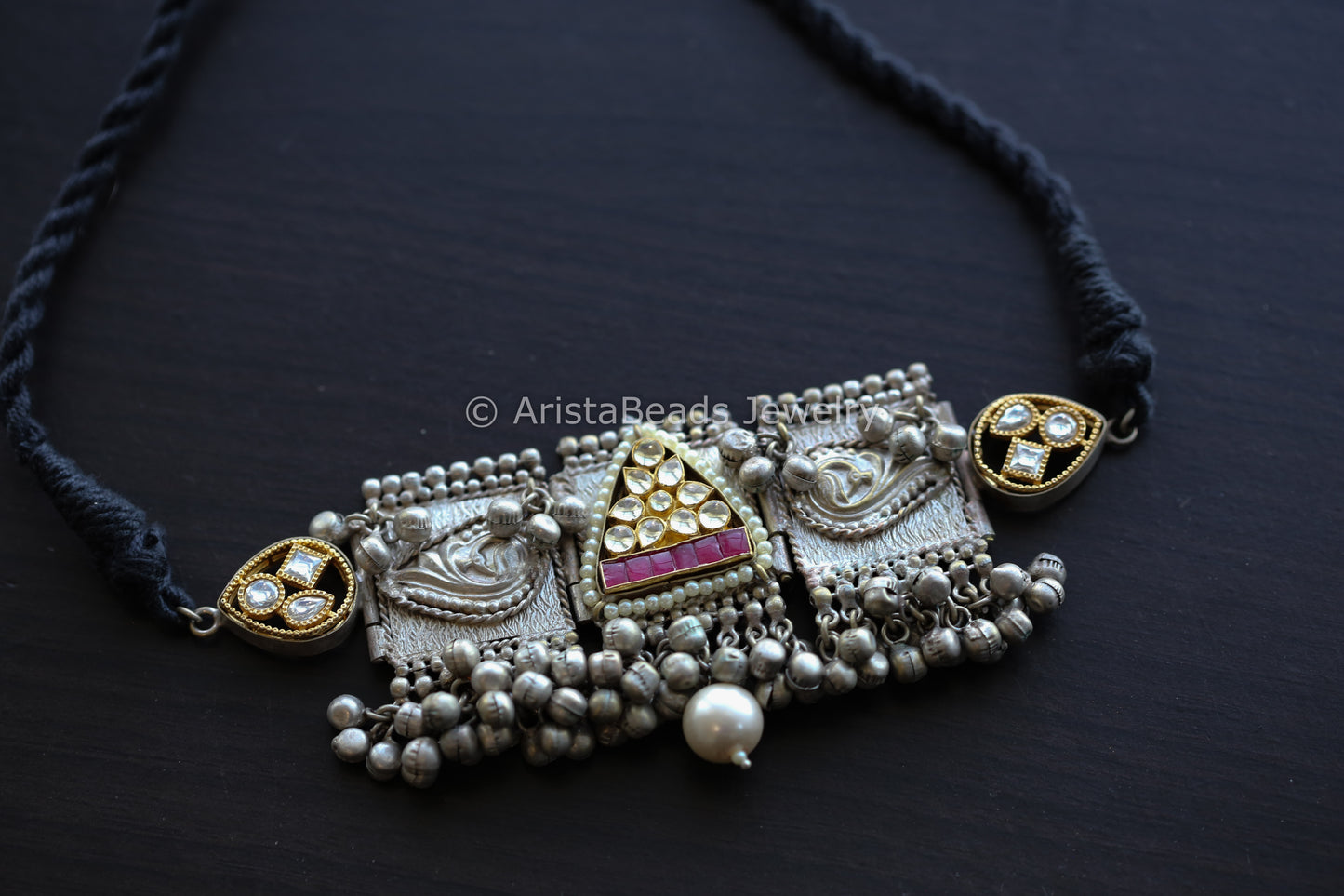 92.5 Silver Polish Kundan Choker Necklace