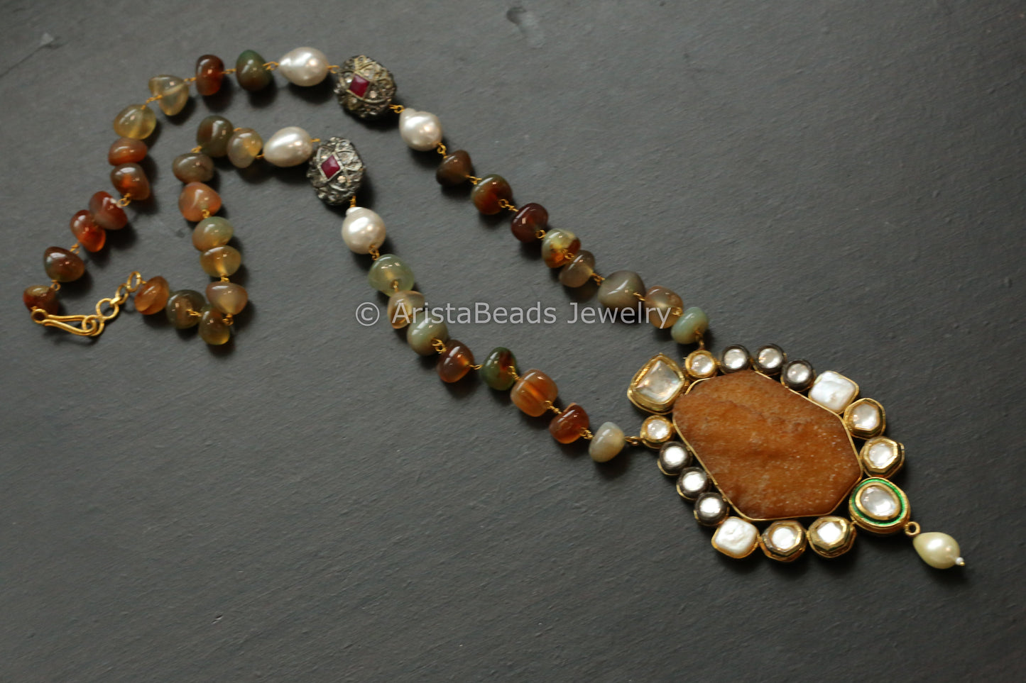Contemporary Kundan, Sugar Druzy & Baroque Pearl Necklace