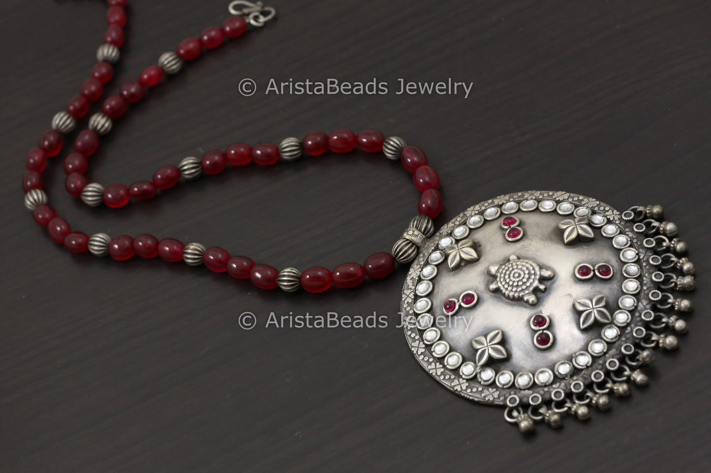 Kundan Kemp Stone Turtle Necklace