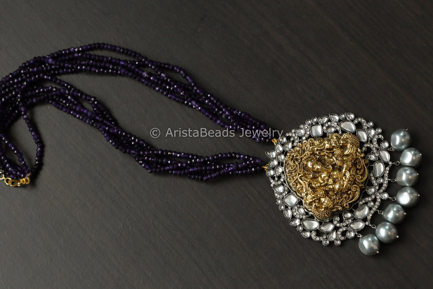 Dual Tone Kundan Necklace -Purple Onyx Mala