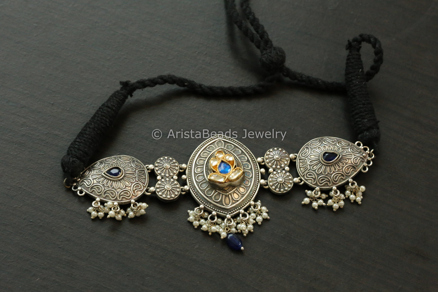 Blue Pachi Motif Oxidized Choker