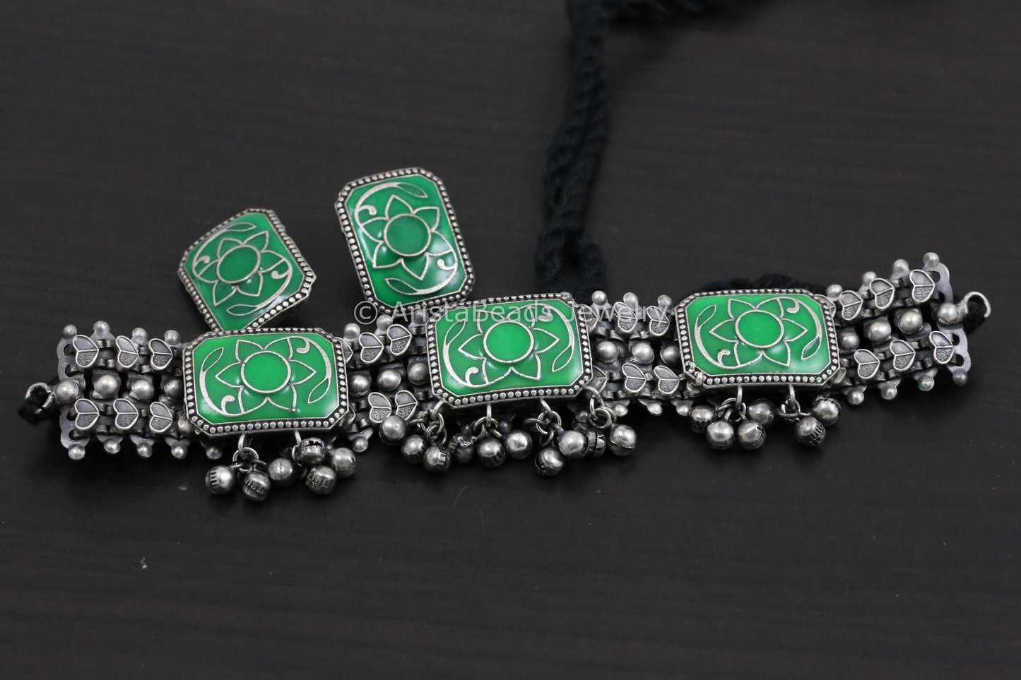 Green Enamel Choker & Stud Set