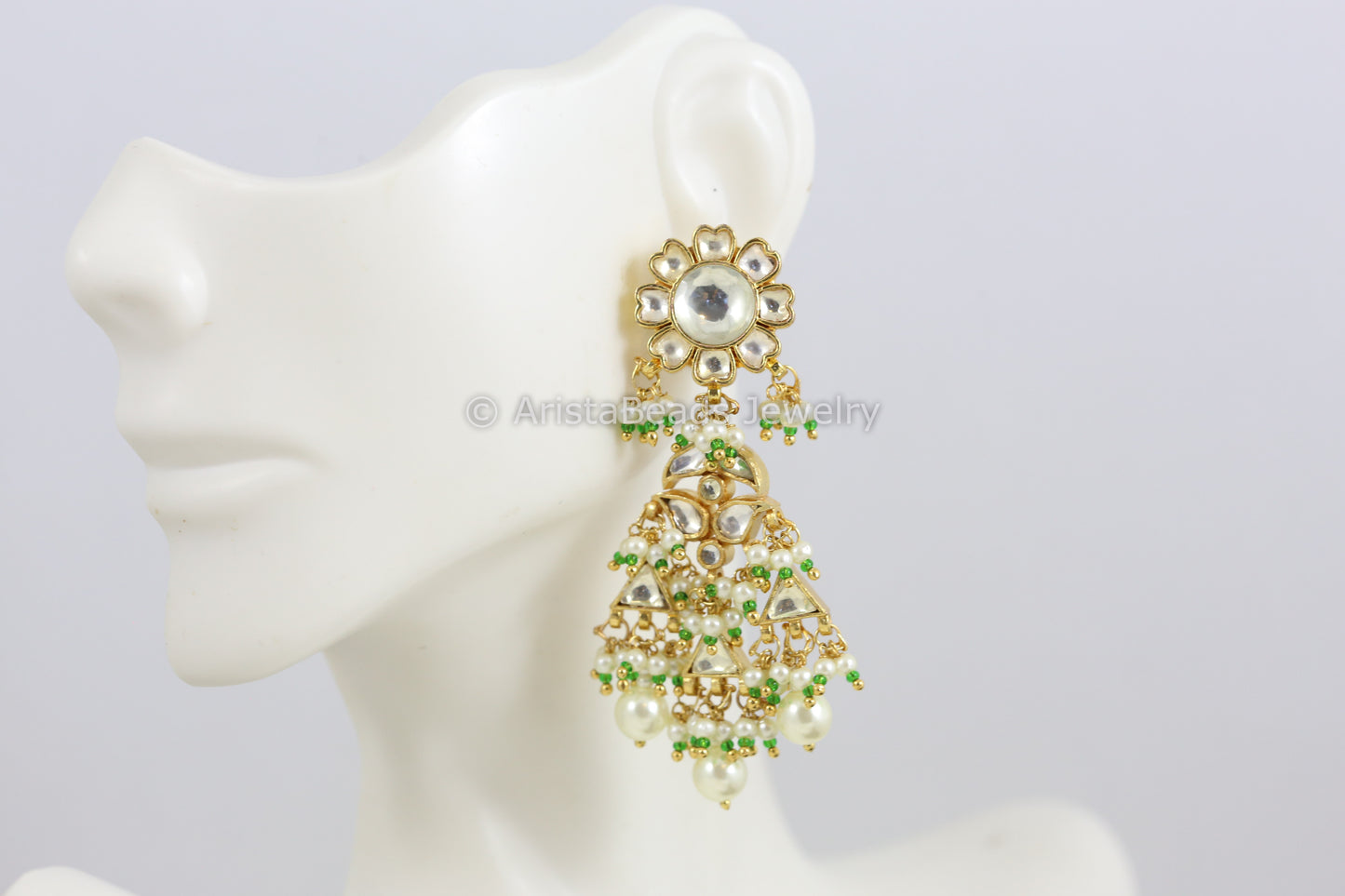Clear Pachi Kundan 3 Tier Earrings