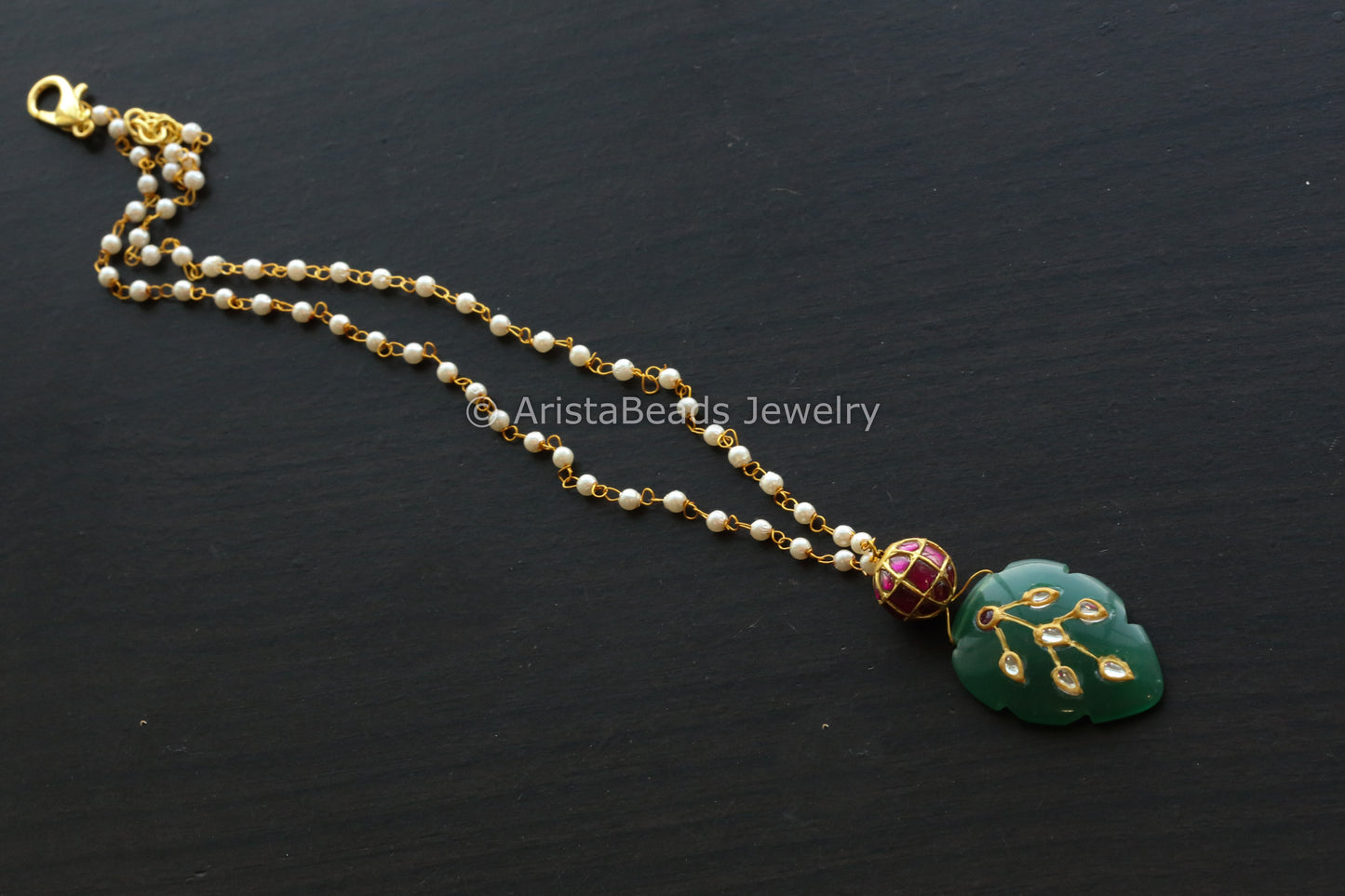 Jadau Ball Pearl Chain With Jadau Stone Drop