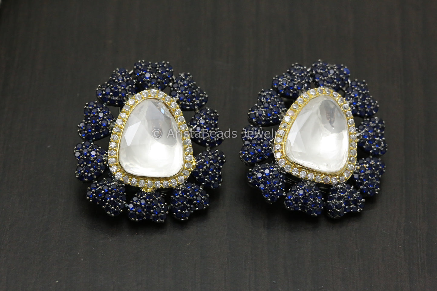 Micro CZ Victorian Dual Tone Studs - Blue