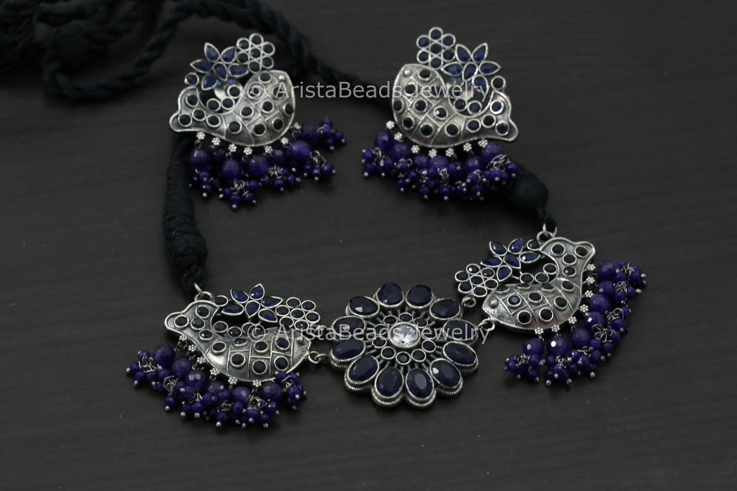 Silver Look Fish CZ Necklace Set - Blue