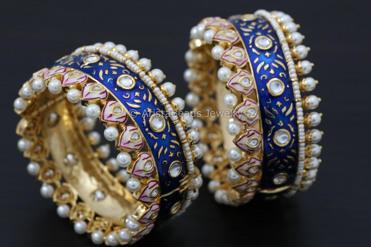 Handmade Blue Pink Enamel Kundan Bangle