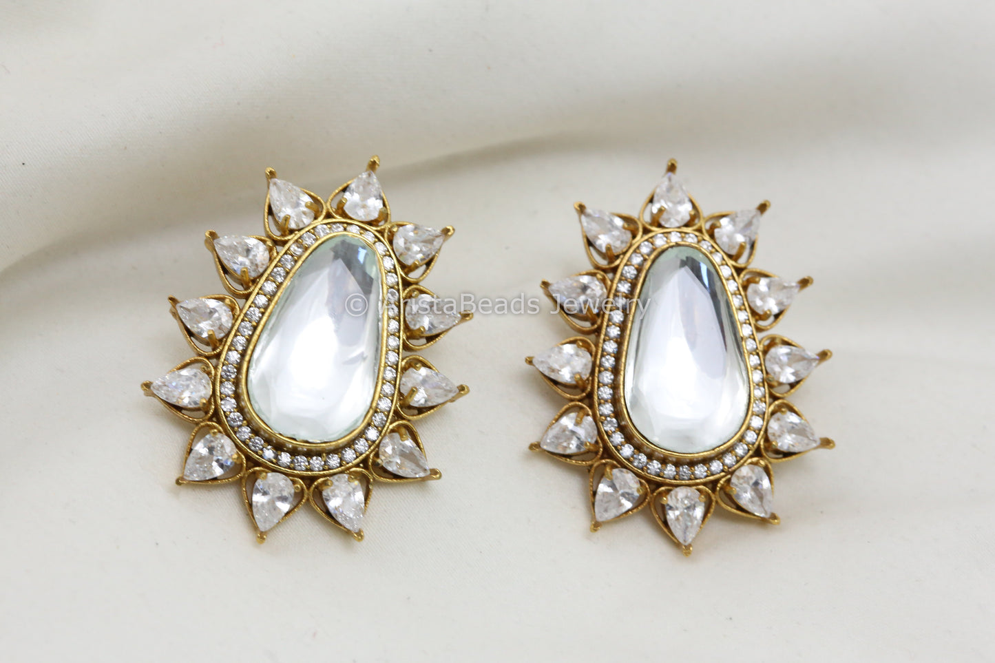 Big Uncut Kundan Polki Studs - Clear