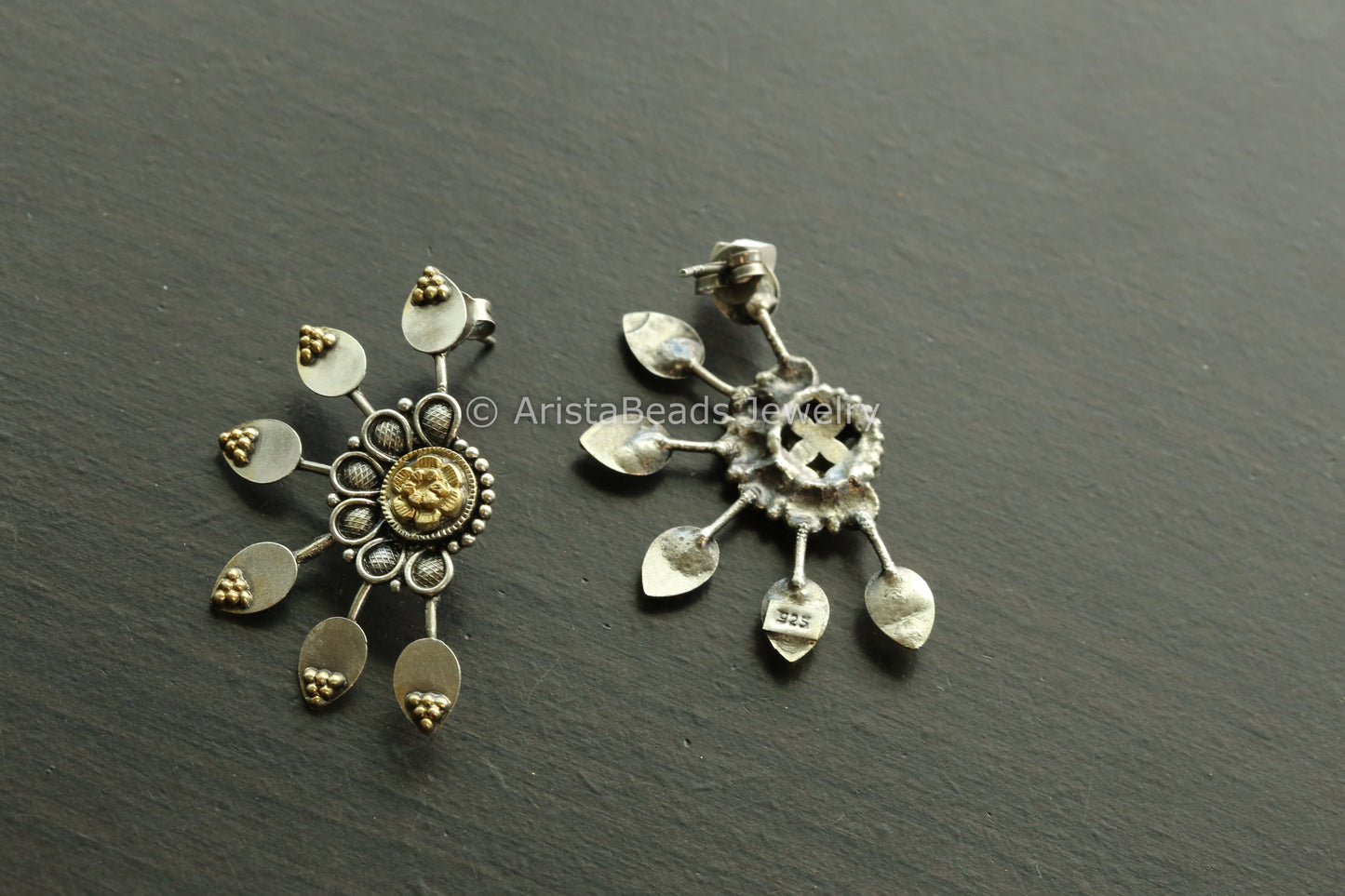 Contemporary Dual Tone 925 Sterling Silver Earrings