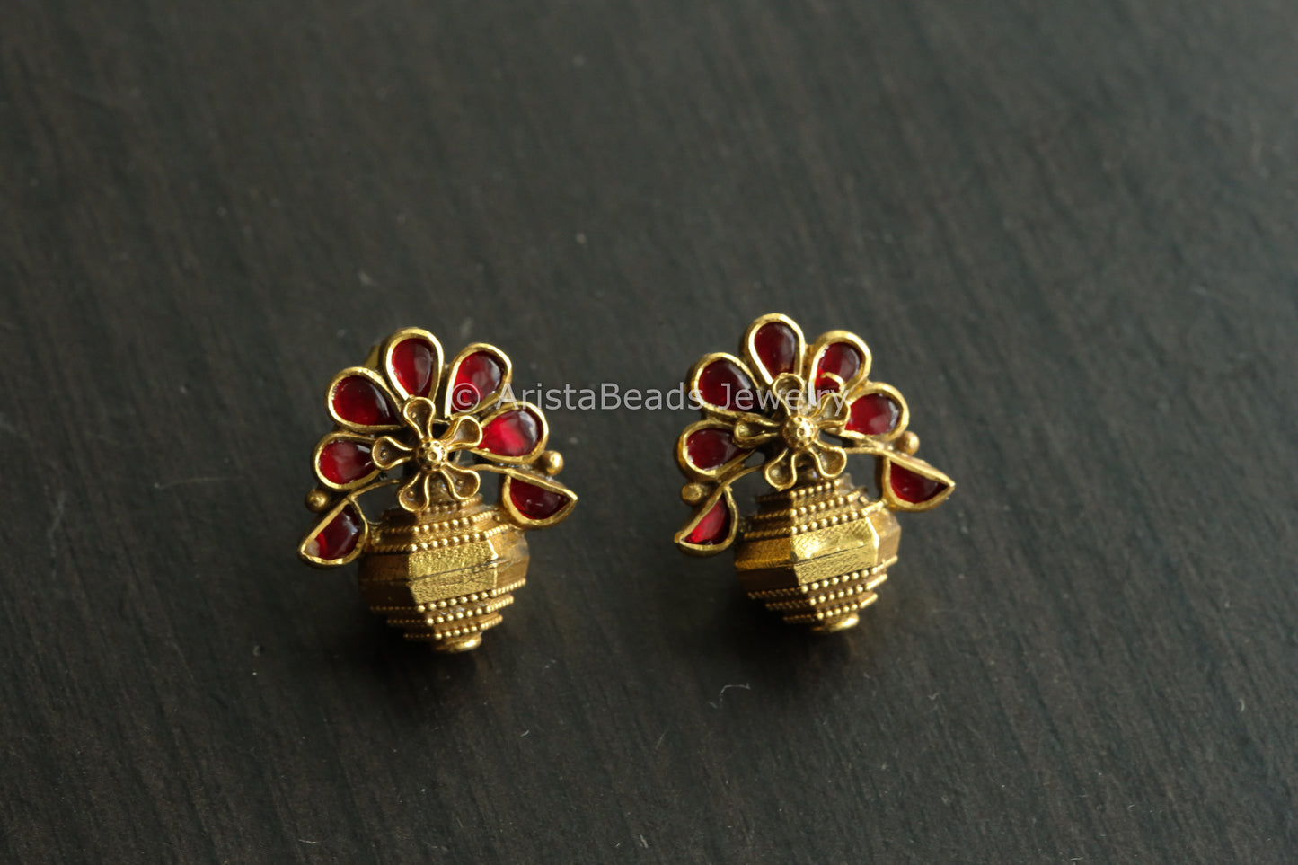 925 Sterling Silver Gold Jadau Kundan Earrings