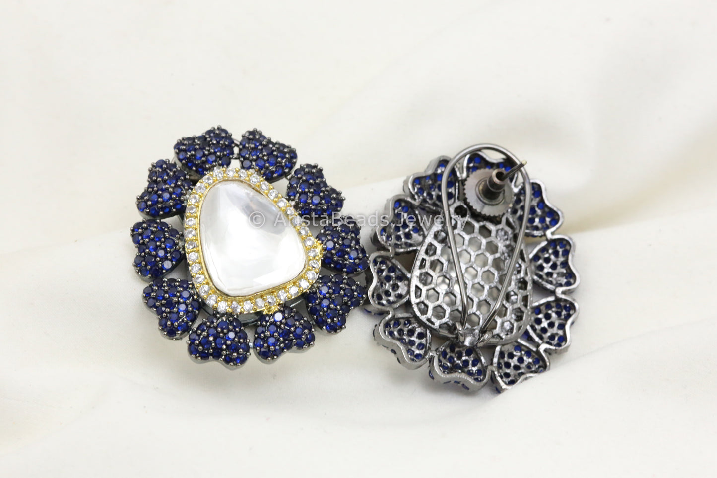 Micro CZ Victorian Dual Tone Studs - Blue