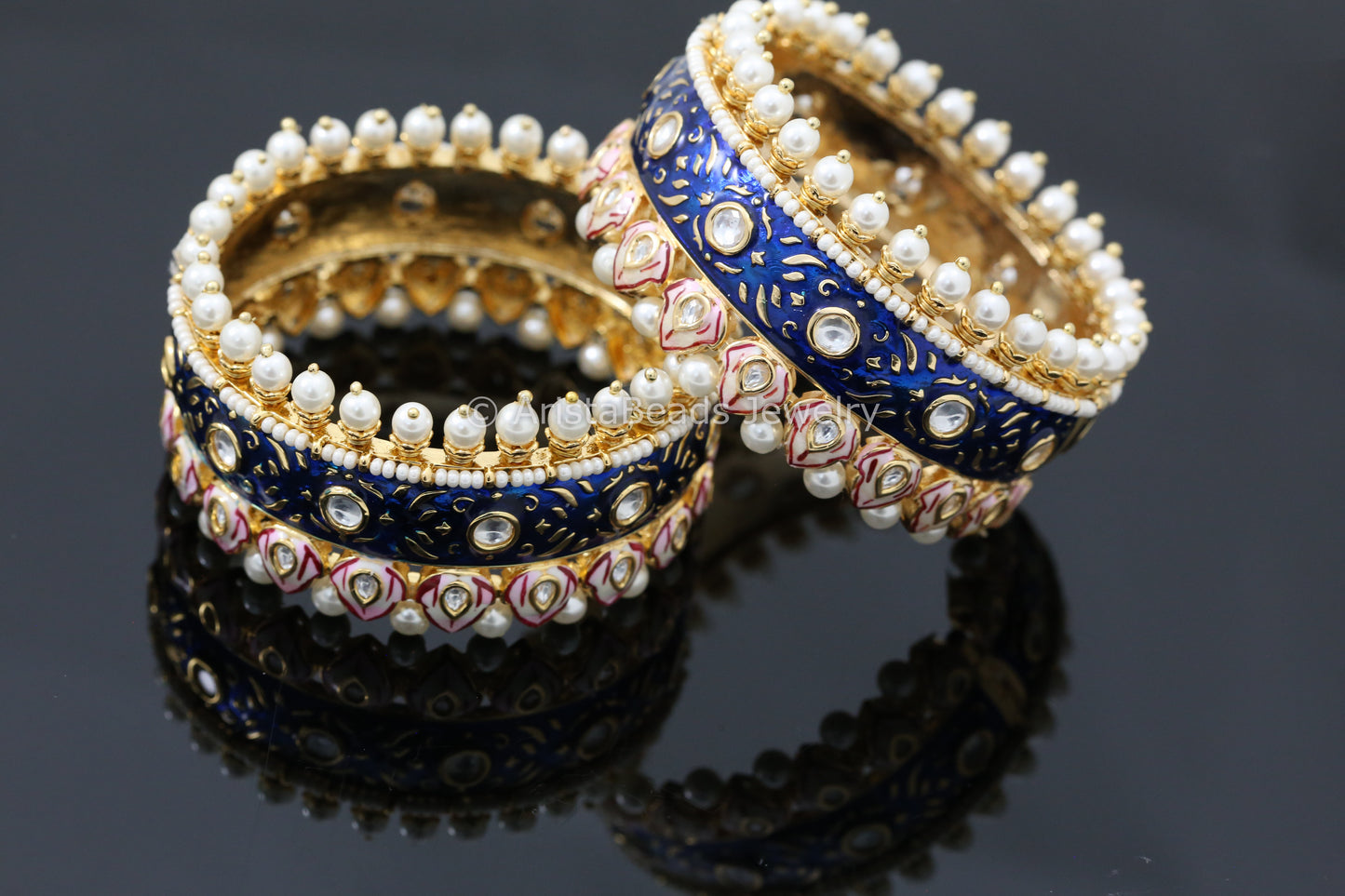 Handmade Blue Pink Enamel Kundan Bangle