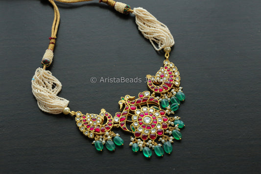 Handmade Jadau Peacock Choker Necklace