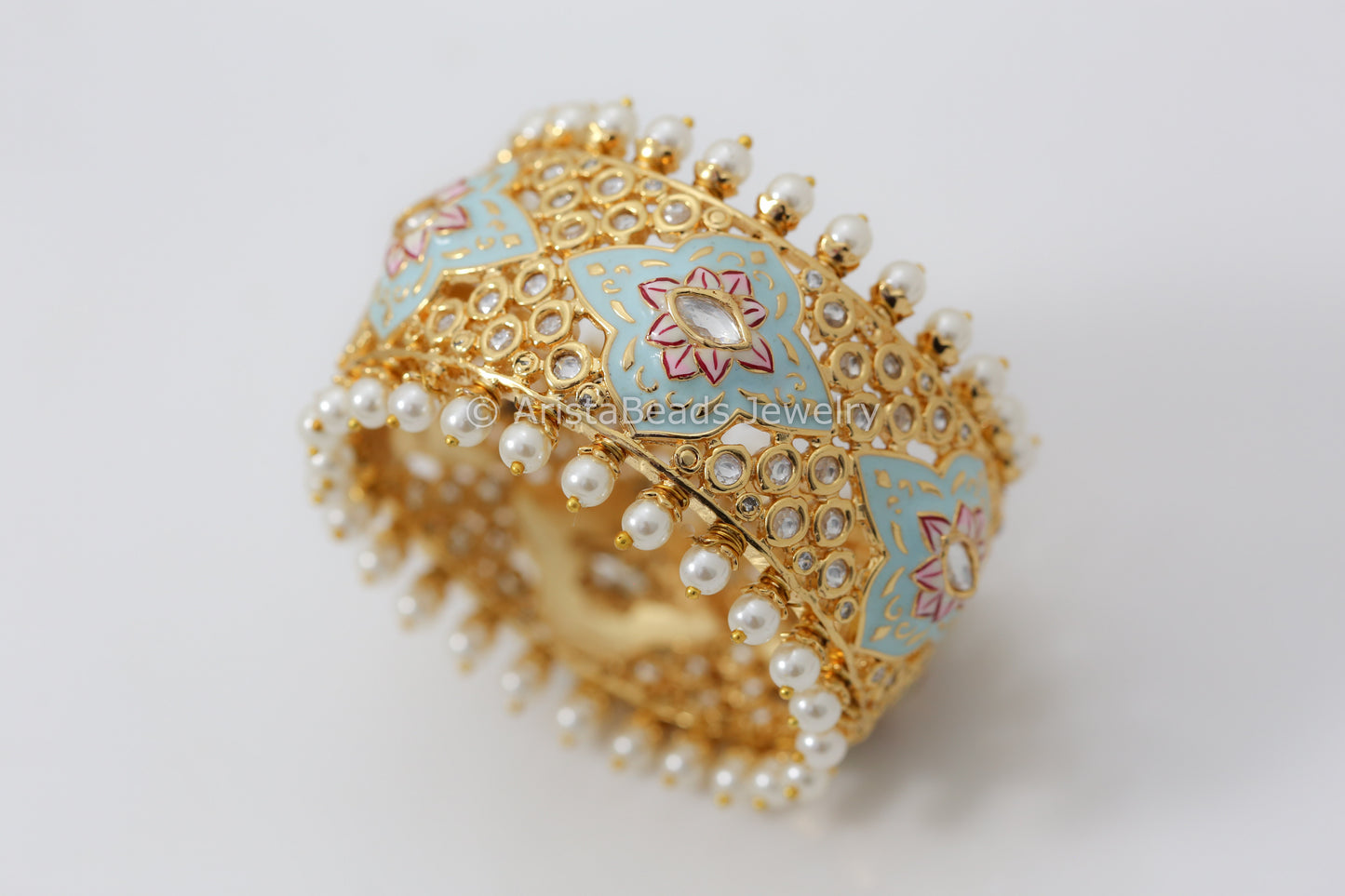 Handmade Mint Enamel Kundan Polki Bangle