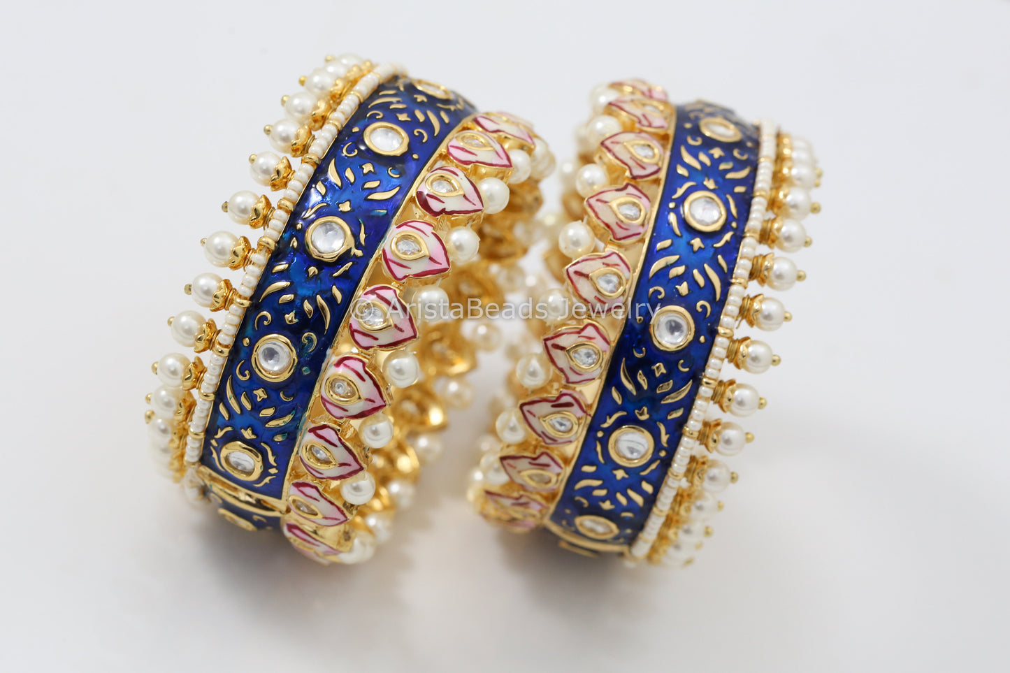 Handmade Blue Pink Enamel Kundan Bangle