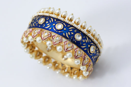 Handmade Blue Pink Enamel Kundan Bangle