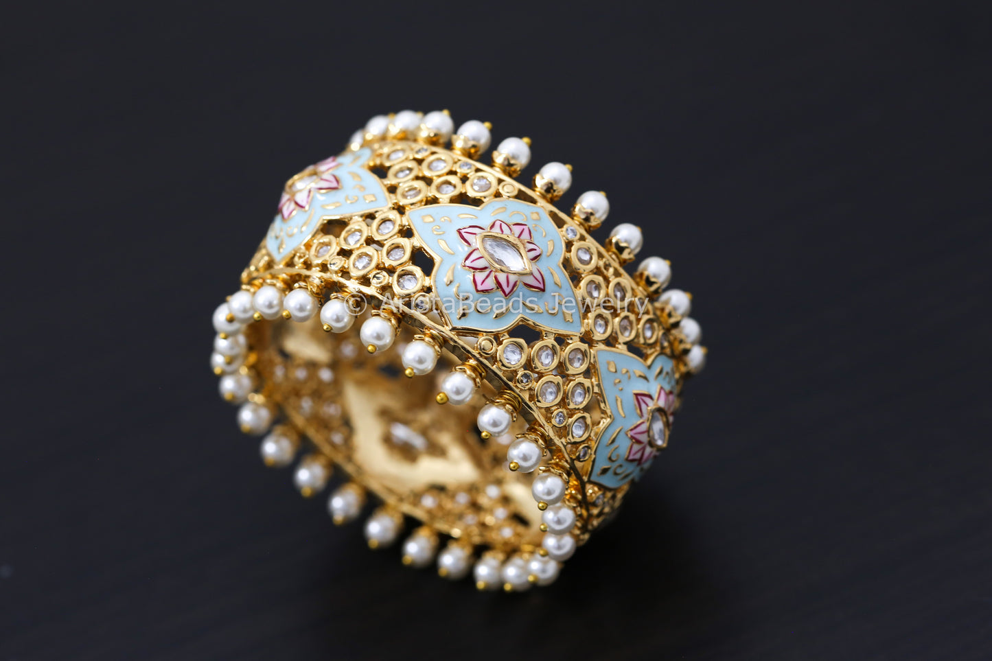 Handmade Mint Enamel Kundan Polki Bangle