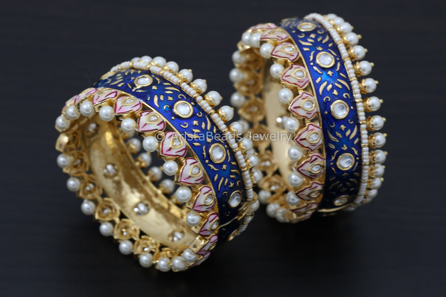 Handmade Blue Pink Enamel Kundan Bangle