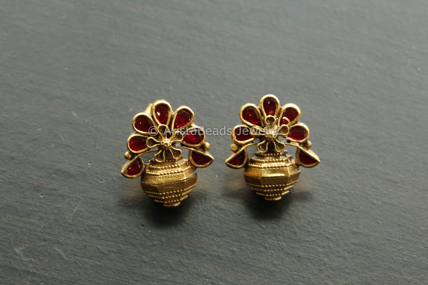 925 Sterling Silver Gold Jadau Kundan Earrings