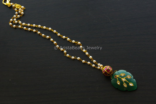 Jadau Ball Pearl Chain With Jadau Stone Drop