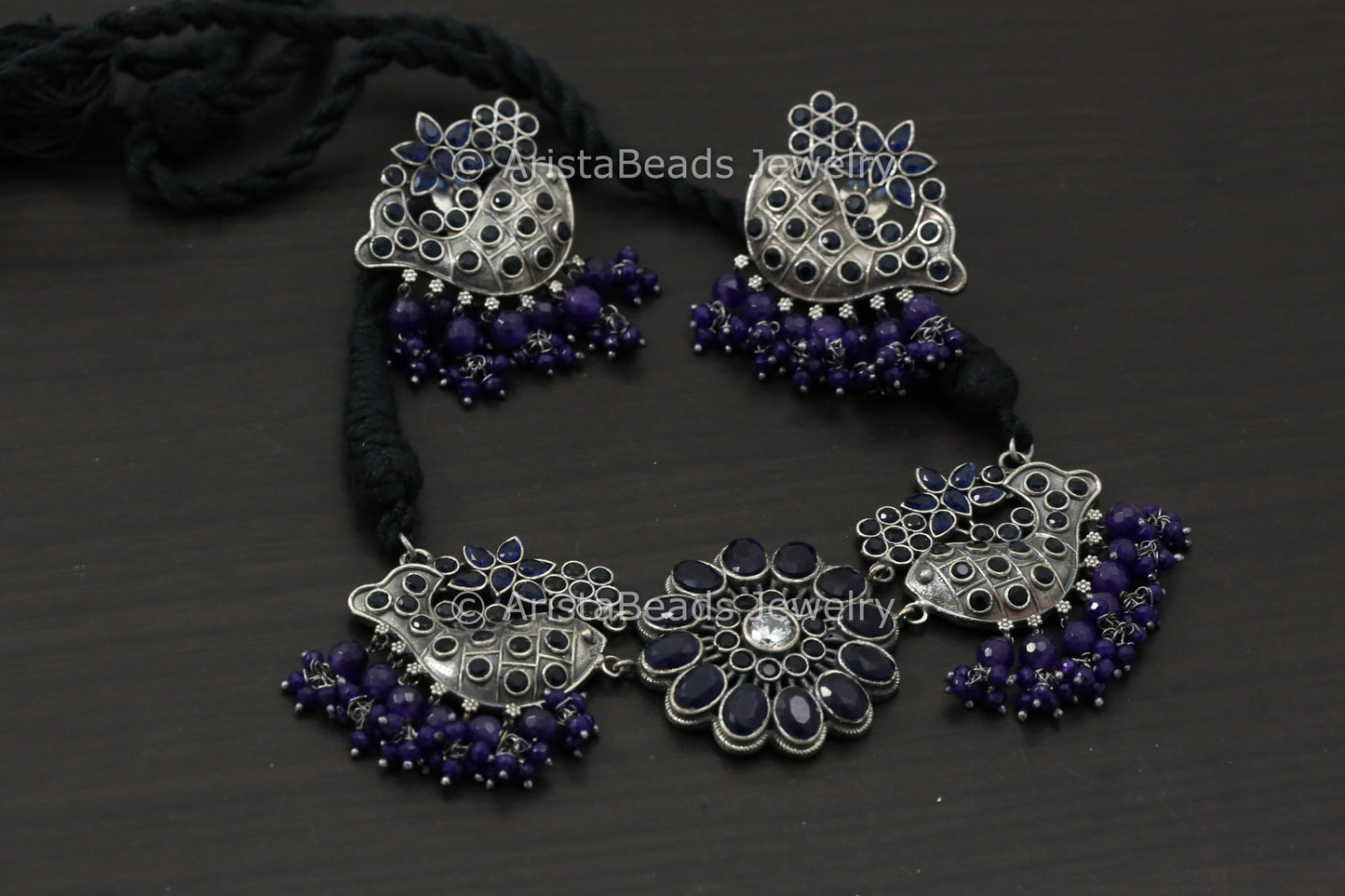 Silver Look Fish CZ Necklace Set - Blue