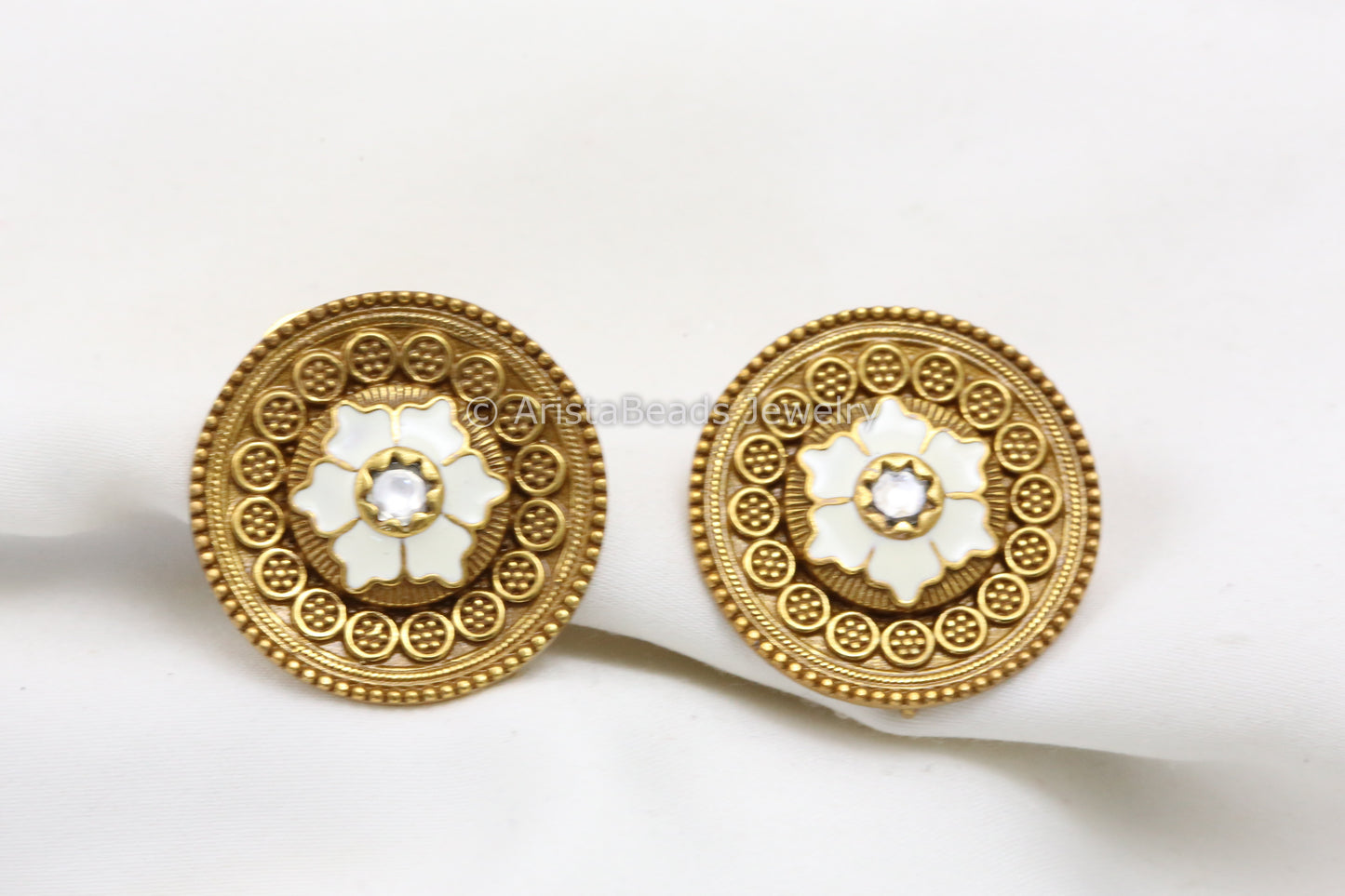 Real Silver Look Alike Enamel Studs - Ivory