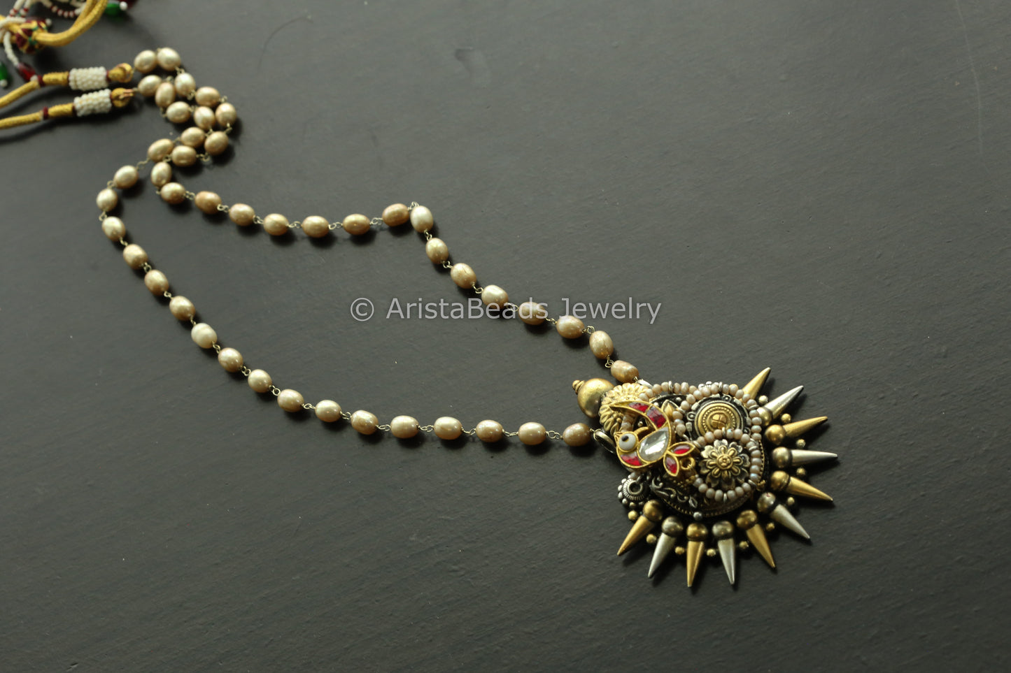 Jadau Kundan 925 Sterling Silver Designer Necklace ( Real Pearls)