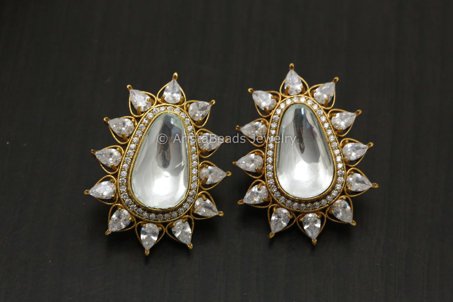 Big Uncut Kundan Polki Studs - Clear