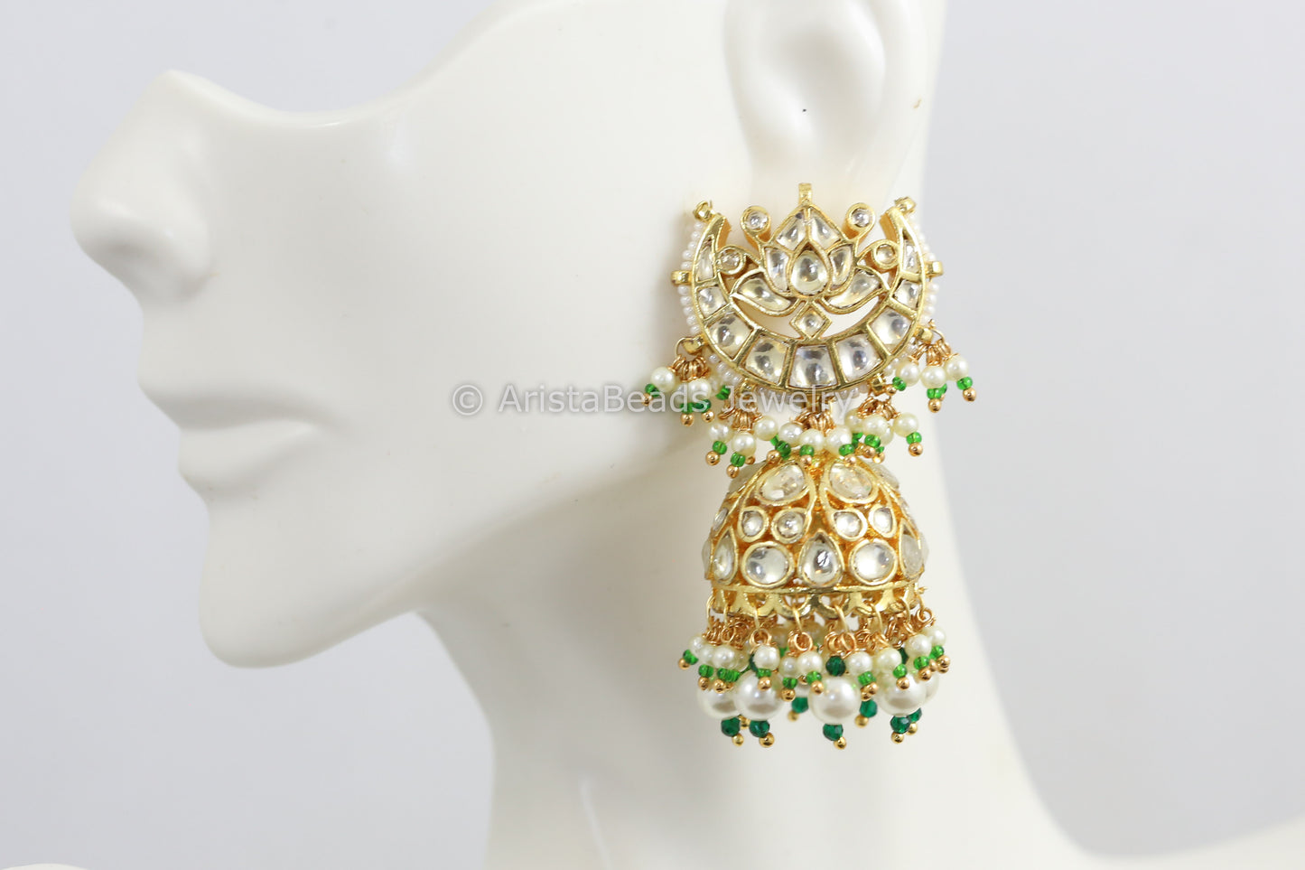 Handmade Pachi Kundan Jadau Jhumka - Clear