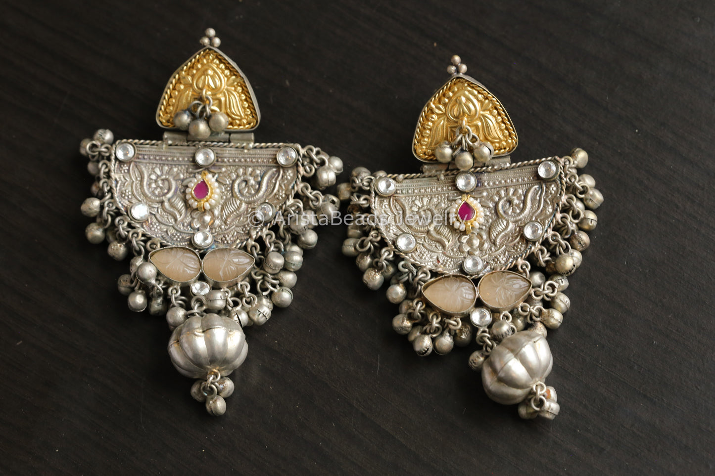 Extra Large 925 Silver Polish Dual Tone Chandbaali - Peach
