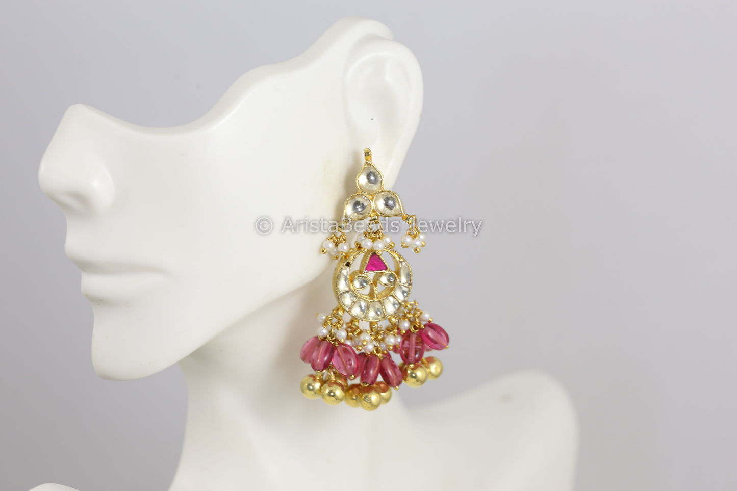 Clear Pachi Kundan Rhodolite Earrings