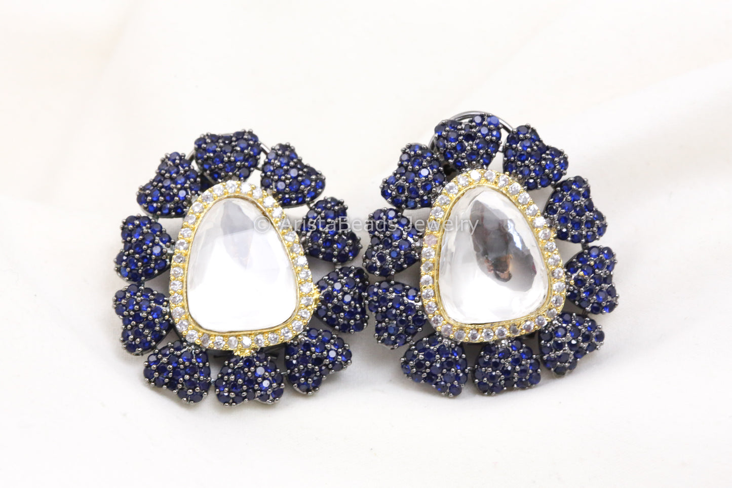 Micro CZ Victorian Dual Tone Studs - Blue