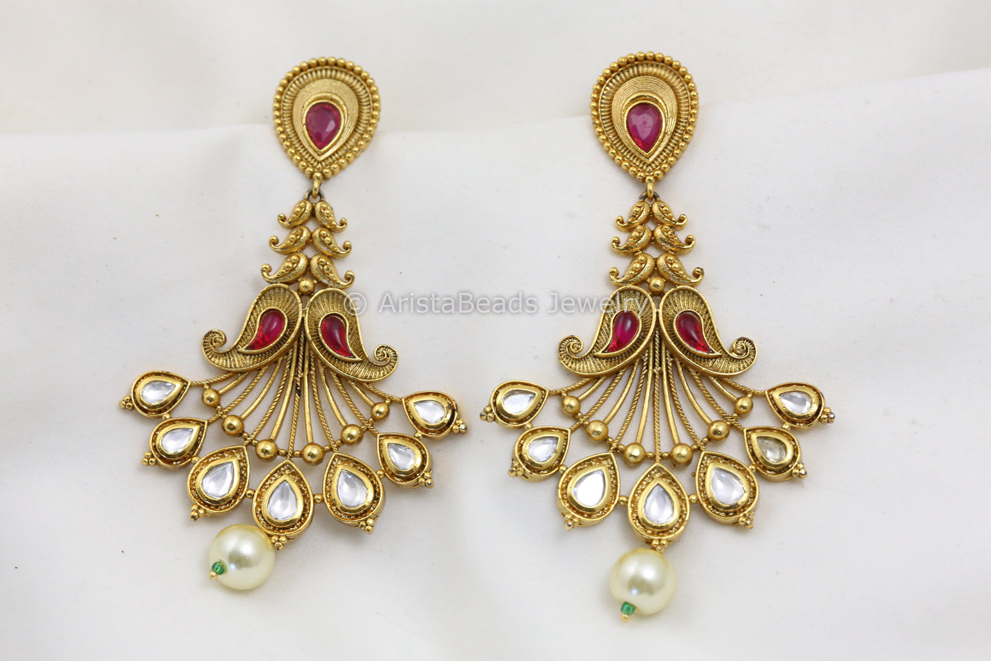 Antique Gold Kundan Chandbaali