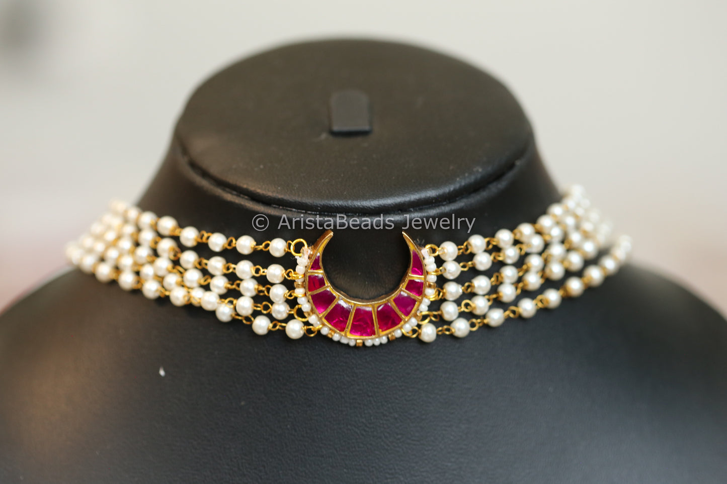 Pearl Chain Beaded Jadau Kundan Chand Choker
