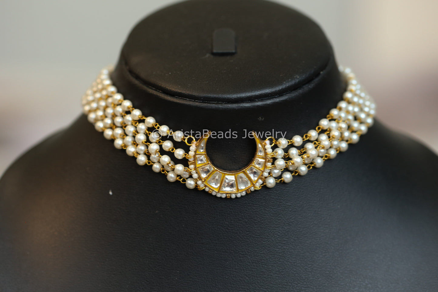 Pearl Chain Beaded Jadau Kundan Chand Choker