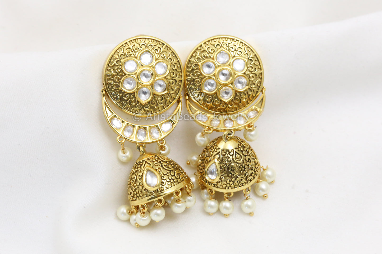 Antique Gold Polki Kundan Jhumka