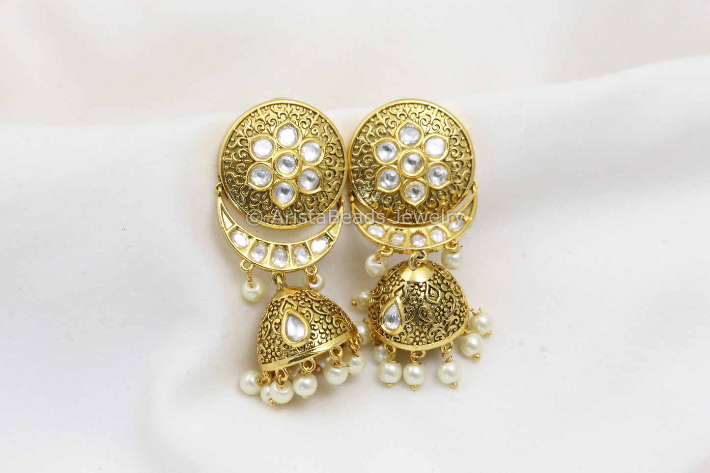 Antique Gold Polki Kundan Jhumka