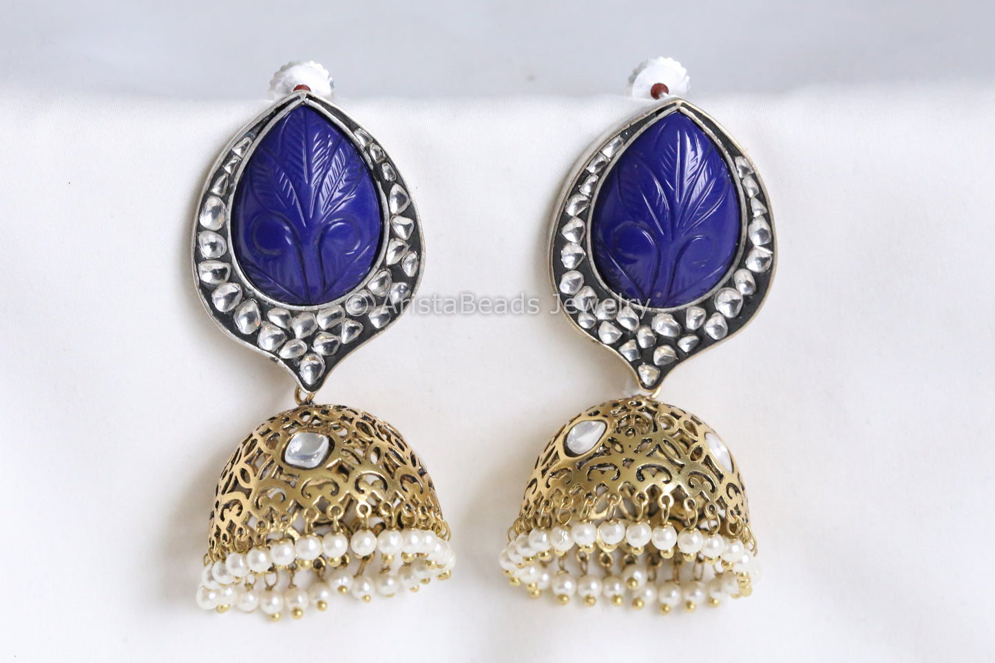 Contemporary Blue Kundan Jhumka
