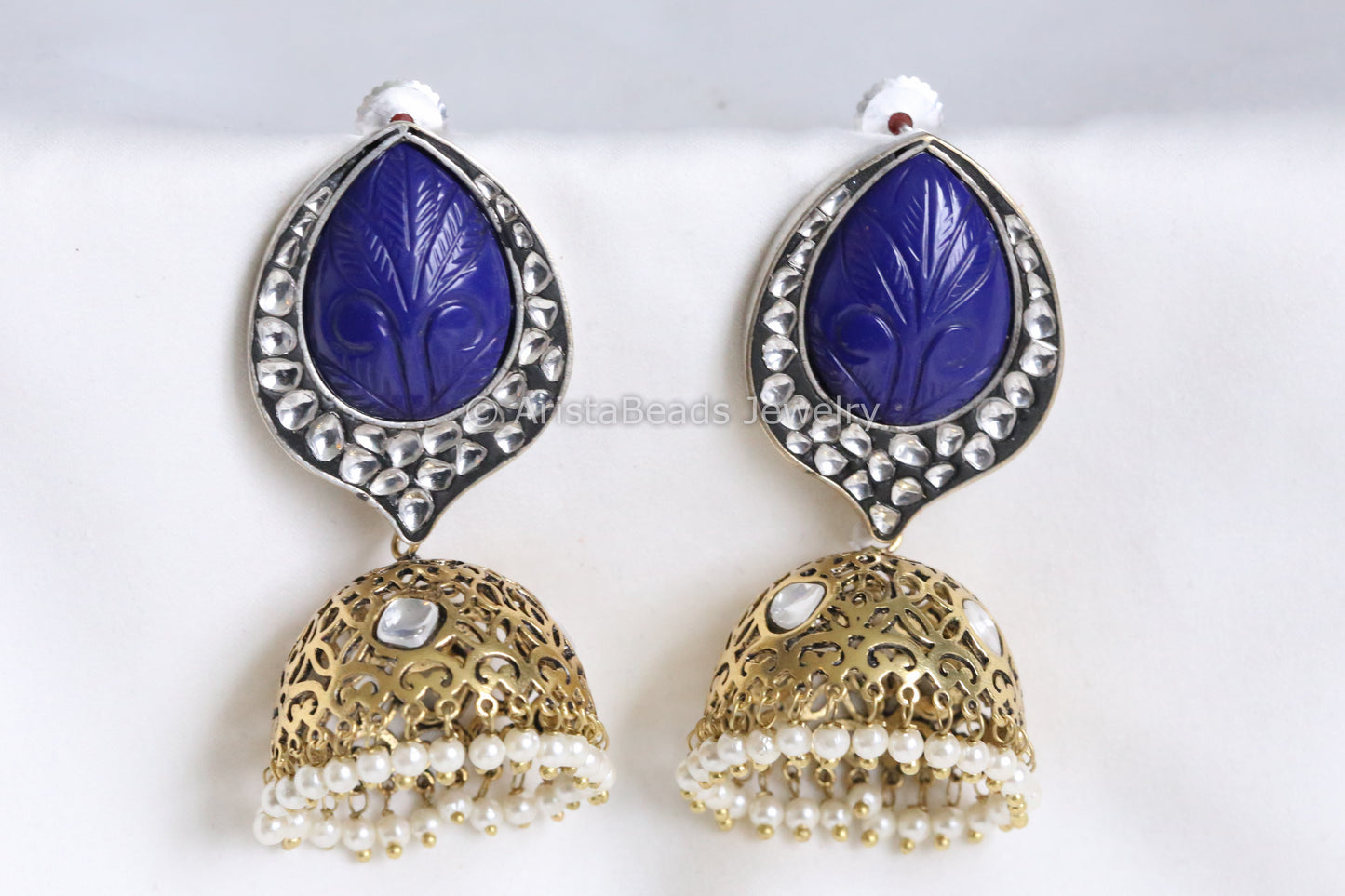 Contemporary Blue Kundan Jhumka