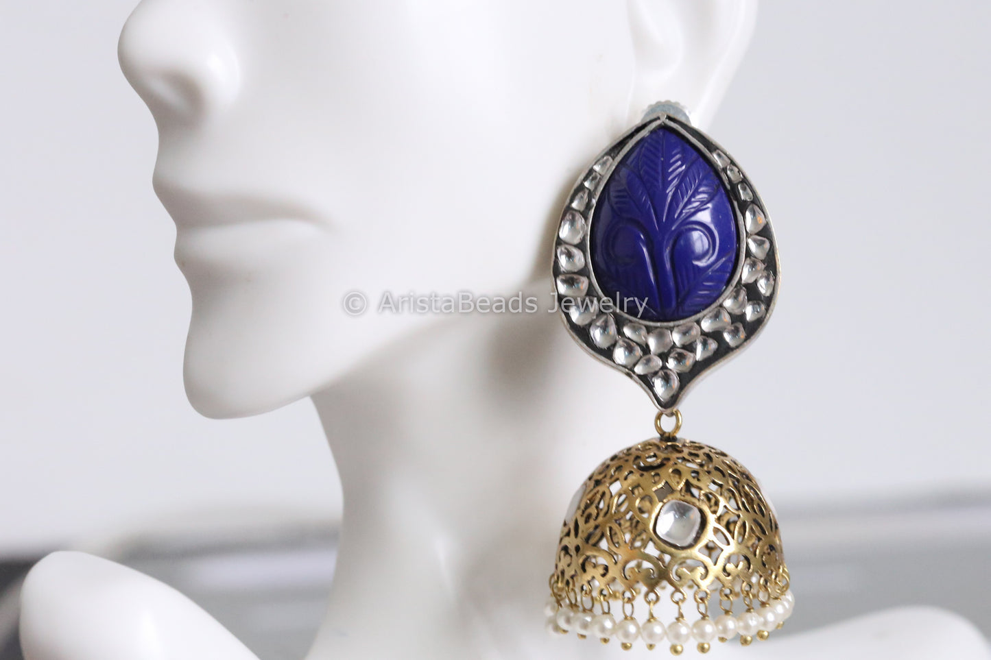 Contemporary Blue Kundan Jhumka