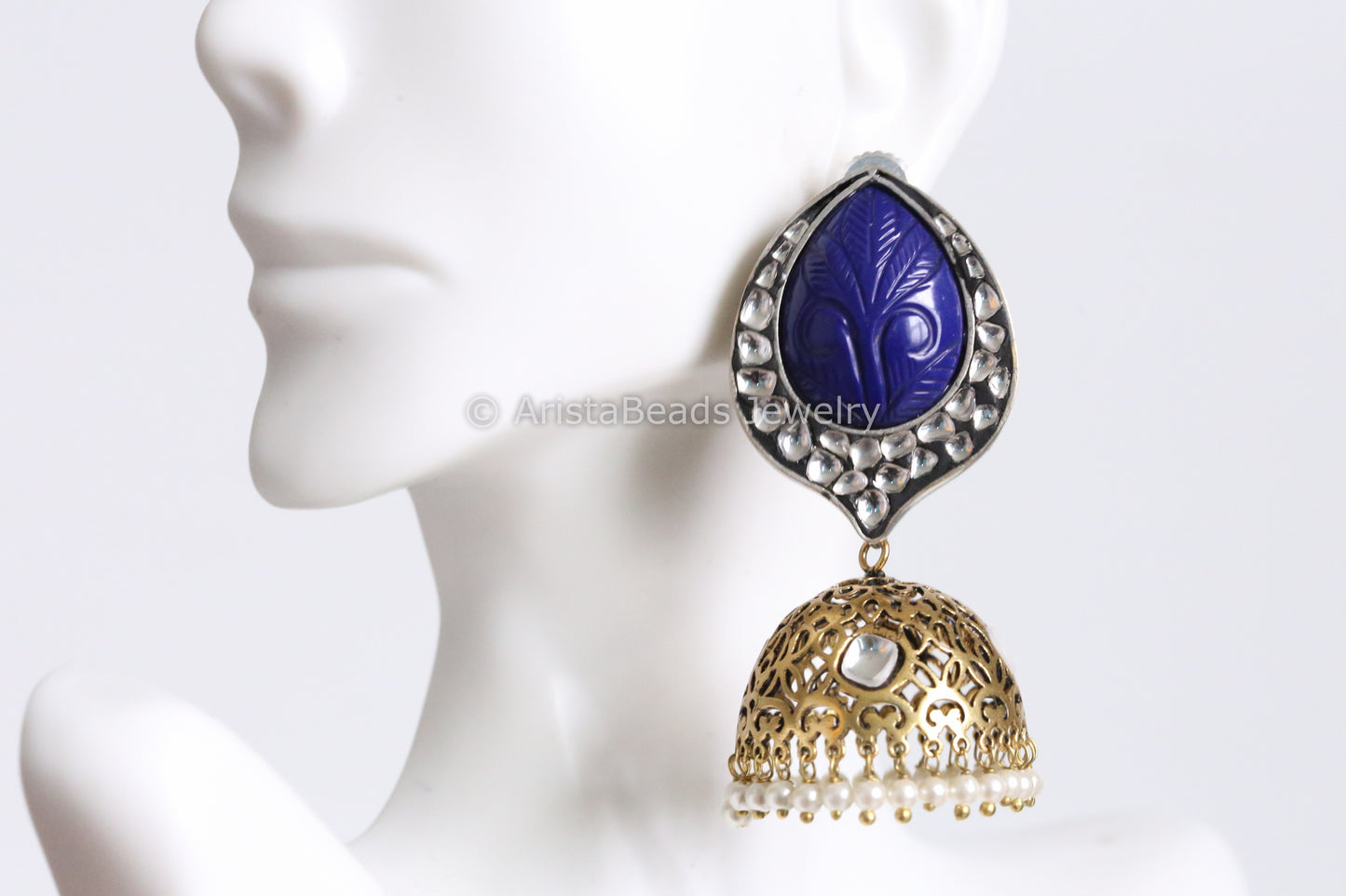 Contemporary Blue Kundan Jhumka