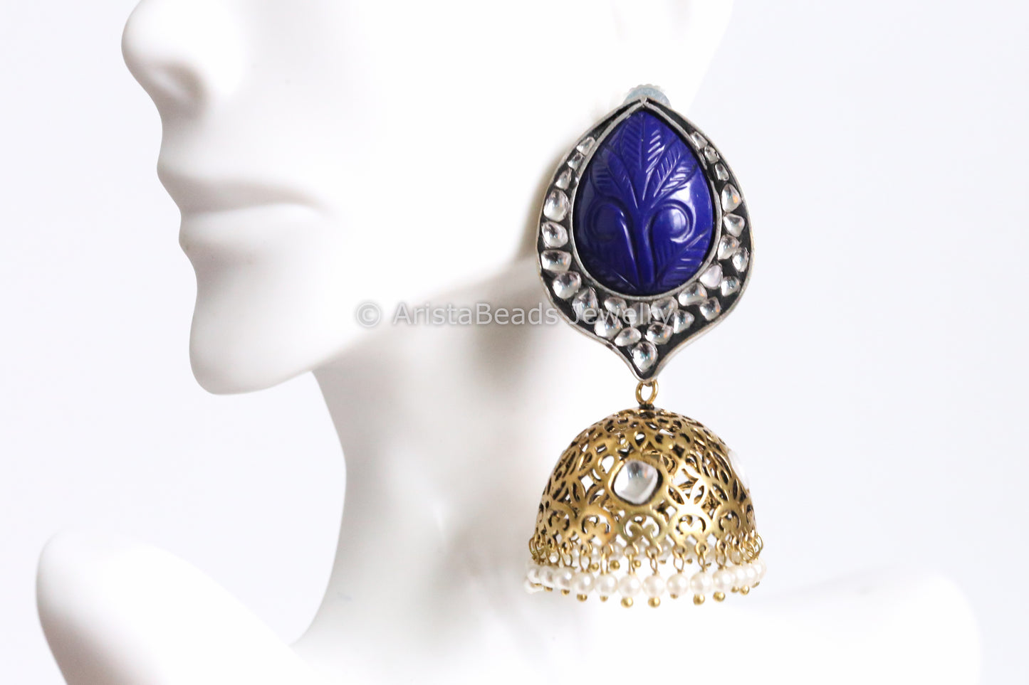 Contemporary Blue Kundan Jhumka