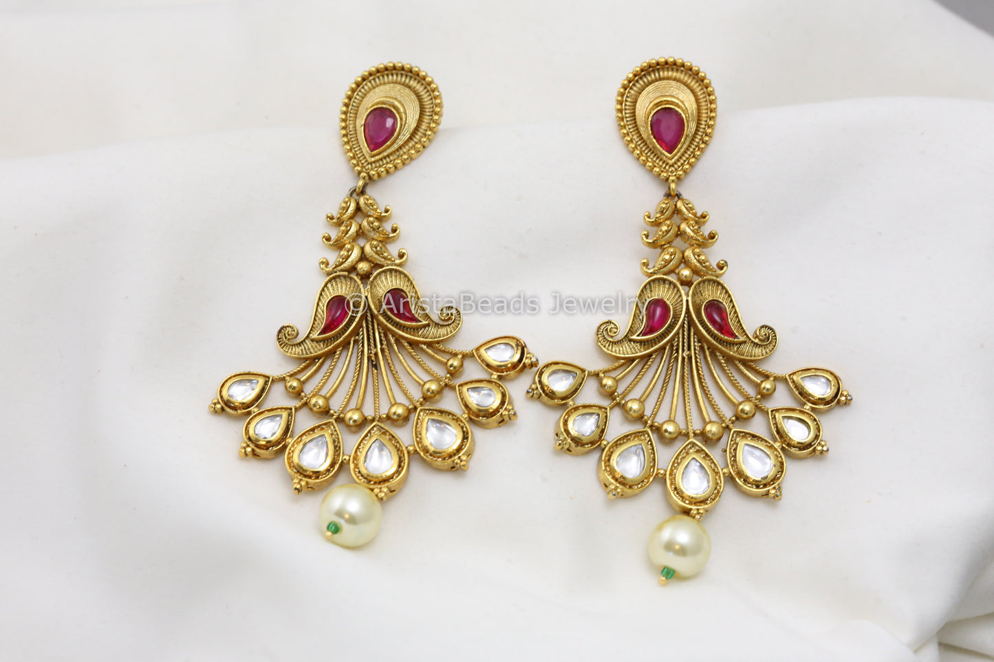 Antique Gold Kundan Chandbaali