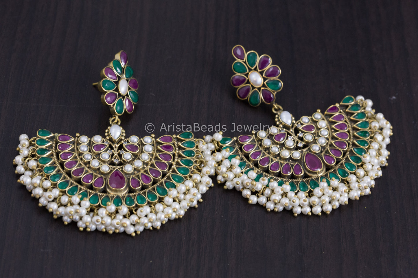 Extra Large Ruby Emerald Chandbaali