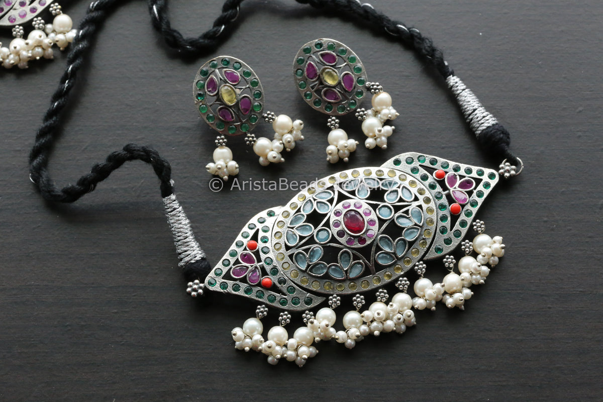 Multicolor Jadau Look Yellow CZ Choker Set
